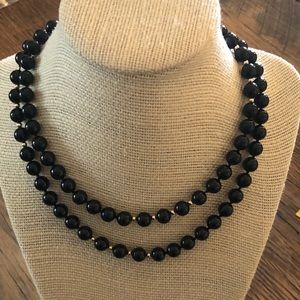 Vintage 14k gold onyx bead necklace